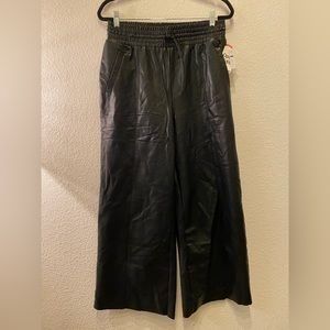 Black faux leather wide leg pants